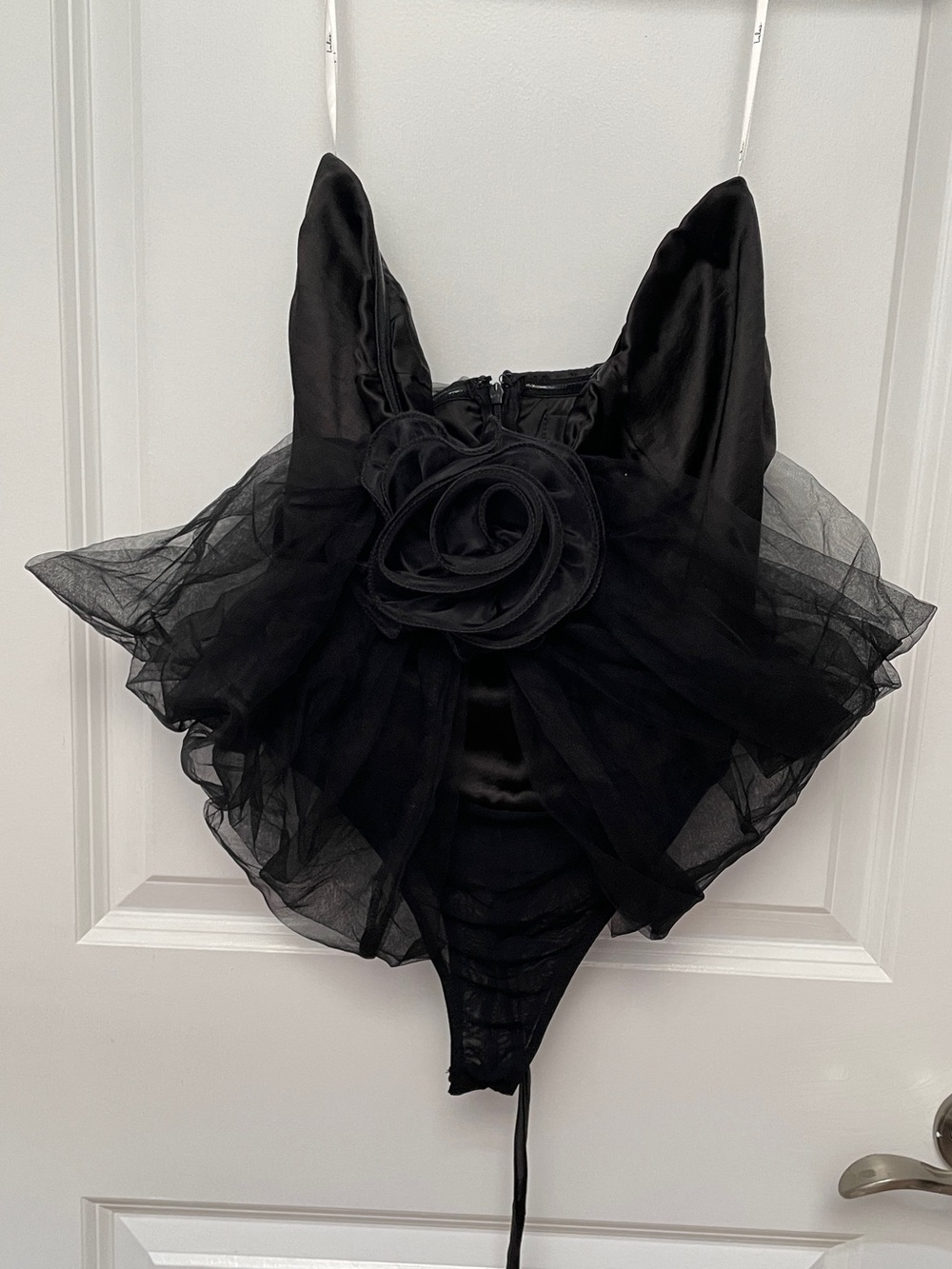 Lulu's size M rosette Black tulle Off-Shoulder Rose Detail Bodysuit - Picture 12 of 12